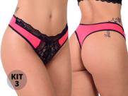 Kit 3 Calcinhas Tanga Sexy Fio Dental Cós De Renda em Microfibra Kit 3 Calcinhas Tanga Sexy Fio Dental Cós De Renda em Microfibra