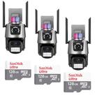Kit 3 Câmera De Segurança Externa Lente Dupla 4k Led Sirene Policial Cartão 128gb
