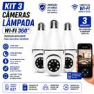 Kit 3 Camera De Segurança Lampada E27 Espia Visao Noturna Audio Alerta No Celular Wife Full HD 1080