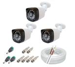Kit 3 Câmera Segurança Infravermelho hd + Cabo + conectores