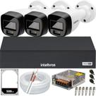 Kit 3 Câmeras Intelbras VHD 1220 B Full Color Dvr 4 canais Hd 500Gb Colorido 24hrs