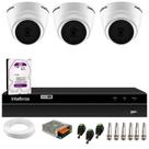 Kit 3 Câmeras Intelbras VHD 1220 D G7 Dome Full HD com Visão Noturna de 20m Multi HD + DVR Intelbras MHDX 1204 4 Canais + HD 1TB