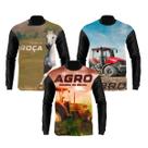 Kit 3 Camisa Camiseta Agro Masculina Manga Longa Bruto Fazenda Trator Bruto Blusa Com Proteção Solar UV 50