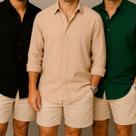 Kit 3 Camisa de Linho Blusa Manga Longa Viscose Praia Masculina Muitas Cores