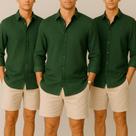 Kit 3 Camisa de Linho Blusa Manga Longa Viscose Praia Masculina Muitas Cores