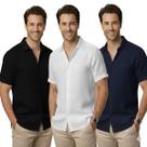 Kit 3 Camisa de linho Masculina para verão praia manga curta fresca moda