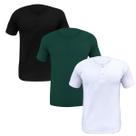 Kit 3 Camisa Henley Camiseta Slim Botão Manga Curta Algodão Não Amassa Confortável Kit 3 Camisa Henley Camiseta Slim Botão Manga Curta Algodão Não Amassa Confortável