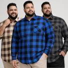 Kit 3 Camisa Masculina Xadrez Plus Size Manga Longa Com Punho Cowboy Extra Grande