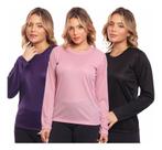 Kit 3 Camisas Feminina Camiseta Térmica Proteção Solar Uv