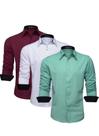 Kit 3 Camisas Social Masculina Blusa Slim Manga Longa Luxo (Verde, Branca, Marsala)
