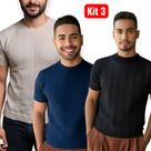 Kit 3 Camiseta masculina Camisa Social Malha Contraste Tricô de malha Manga Curta Regular Kit 3 Camiseta masculina Camisa Social Malha Contraste Tricô de malha Manga Curta Regular