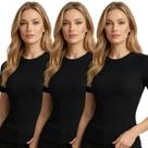 Kit 3 Camisetas Feminina Slim Fit Canelada Ribana Blusa Básica Casual Confortável