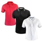Kit 3 Camisetas Gola Polo Masculino Algodão Lisa Básica Com Elastano