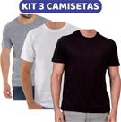 Kit 3 camisetas Malha Fria Cinza Mescla Branca Preta