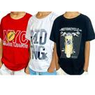 Kit 3 camisetas manga curta infantil 10 ao 16 cores e estampa variadas