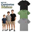 Kit 3 Camisetas Manga Curta Juvenil Menino Lisa Verão Roupa Infantil Masculina T-shirt Básica Criança Tamanho 4-14