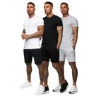Kit 3 Camisetas Masculina Slim em Algodão Cinza, Preta e Branca