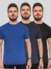 Kit 3 Camisetas Masculinas Básicas 100% Algodão ConfortávelLinhaPremium Preto Azul Marinho e Azul Royal