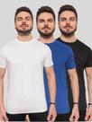 Kit 3 Camisetas Masculinas Básicas 100% Algodão ConfortávelLinhaPremium Preto Branco e Azul Royal