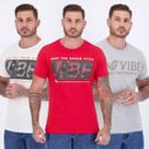Kit 3 Camisetas Vibe Branca Vermelha e Cinza