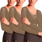 Kit 3 Camisete Blusa Feminina Segunda Pele Manga Longa Decotada Fio 40