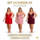 Kit 3 Camisola Plus Size Feminina Sensual Sem Bojo Com Renda Lisa Linha Noite