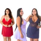 Kit 3 Camisola Sexy Plus Size de Renda Sem Bojo Linha Noite Pijama Verão