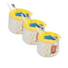 Kit 3 Caneca Infantil Vidro C/ Tampa Plástica Colher Canudo Chá Café Suco Refrigerante 350ml