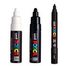 Kit 3 Caneta Posca PC-5M Preta e PC-7M Preta e Branca Uni