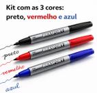 Kit 3 Canetas Marcador Permanente Brasfort Azul Preto Vermelho Ponta Resistente Alta Fixação