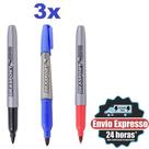 Kit 3 Canetas Marcador Permanente Cores Ponta Fina Seca Rapido