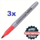 Kit 3 Canetas Marcador Permanente Vermelha Ponta Fina Seca Rapido