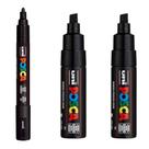 KIT 3 Canetas POSCA Pretas 1 PC-5M e 2 PC-8K Uni-Ball
