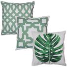 Kit 3 Capa Almofada Costela Adão Geometria Verde 45x45 Linho