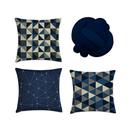 kit 3 capa almofada geométrica azul marinho + nó