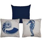 Kit 3 Capa Almofada Linho Estrela Concha Alga Cru Azul 43x43