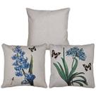 Kit 3 Capa Almofada Linho Lisa Agapanto Jacinto Flor 43x43