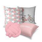 kit 3 capa almofada rosa com cinza 40x40 + nó rosa