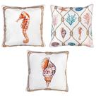 Kit 3 Capa Almofada Sarja Marítima Cavalo Concha Coral 45x45