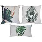 Kit 3 Capas Almofada Folhas Costela Adão Bananeira Palmeira Linho
