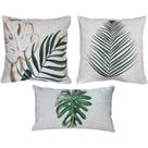 Kit 3 Capas Almofada Folhas Costela Adão Bananeira Palmeira Linho