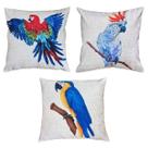 Kit 3 Capas Almofada Folhas Tucano Arara Cacatua Sarja 45x45