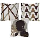 Kit 3 Capas Almofada Linho África Africana Geometrias 43x43
