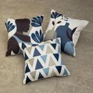 Kit 3 Capas Almofada Linho Africana Figuras Vasos Azul 43x43