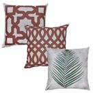 Kit 3 Capas Almofada Linho Folhagem Geometrias Terra 43x43