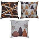 Kit 3 Capas Almofada Linho Mulher Abstrata Vasos Café 45x45