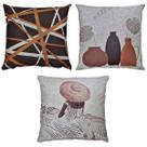 Kit 3 Capas Almofada Linho Mulher Abstrata Vasos Café 45x45
