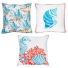 Kit 3 Capas Almofada Oceano Cavalo Concha Coral Sarja 45x45