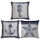 Kit 3 Capas Almofada Veludo Mar Concha Estrela Bússola 45x45