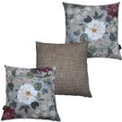Kit 3 Capas de Almofada Impermeável Estampa Digital 100% Algodão Flor Branca Vinho Marrom Riscado 43cmx43cm